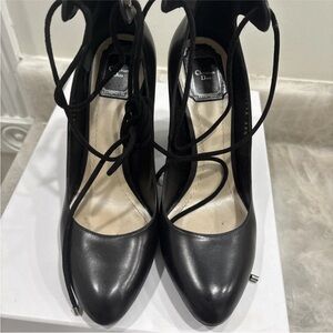 Dior Black Leather Pointed-Toe Lace-Up Heels